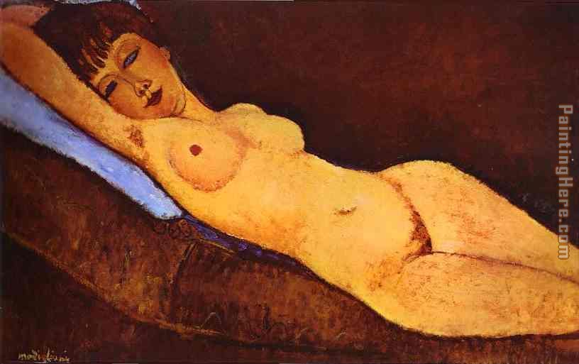 Reclining Nude with Blue Cushion painting - Amedeo Modigliani Reclining Nude with Blue Cushion art painting